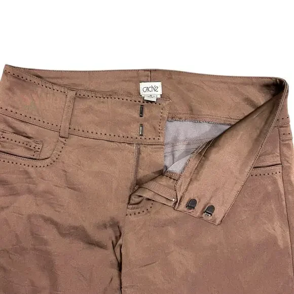 Vintage Cache Womens 6 Y2K Bronze Metallic Satin Brown Bootcut Pants Low Rise - Picture 7 of 14